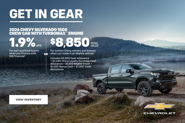 2026 Chevy Silverado 1500 Crew Cab with TurboMax Engine. 1.9% APR for well-qualified buyers when ...